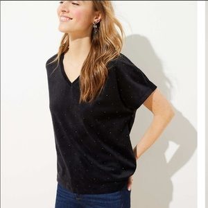 NWT Loft velvet studded v neck top. XS petite
